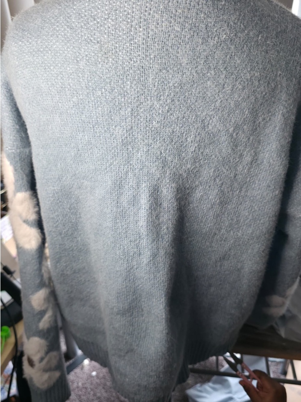 Light Blue Floral Sleeve Crewneck Sweater - Picture 4 of 8